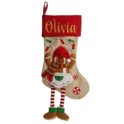 Personalised Gingerbread Girl Christmas Stocking with Dangly Legs Personalised Stockings|