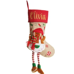 Personalised Gingerbread Girl Christmas Stocking with Dangly Legs Personalised Stockings|