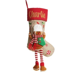 Personalised Gingerbread Boy Christmas Stocking with Dangly Legs Personalised Stockings|