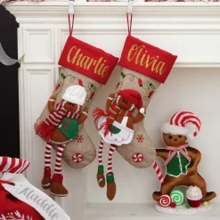 Personalised Gingerbread Boy Christmas Stocking with Dangly Legs Personalised Stockings|