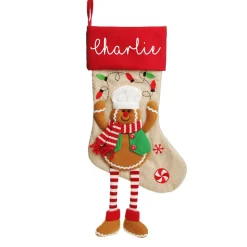 Personalised Gingerbread Boy Christmas Stocking with Dangly Legs Personalised Stockings|