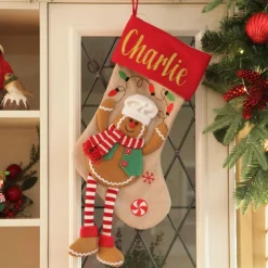 Personalised Gingerbread Boy Christmas Stocking with Dangly Legs Personalised Stockings|