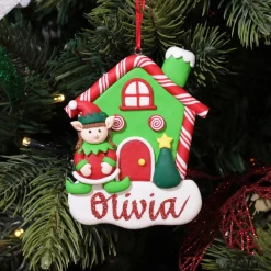 Personalised Gingerbread House Decoration with Girl Elf Personalised Decorations|