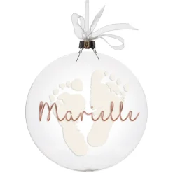 Personalised Glass Disc Bauble with Baby Footprints Glass Hearts And Discs|