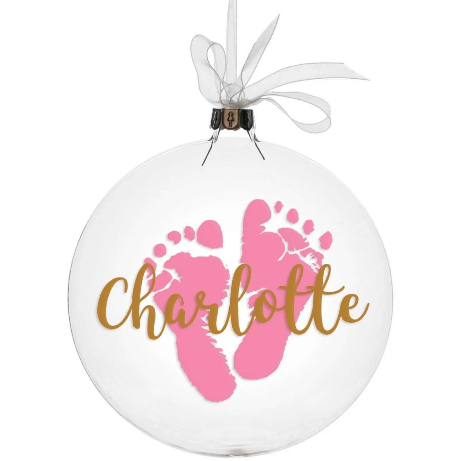 Personalised Glass Disc Bauble with Baby Footprints Glass Hearts And Discs|