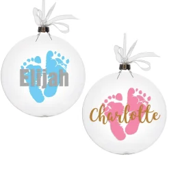 Personalised Glass Disc Bauble with Baby Footprints Glass Hearts And Discs|