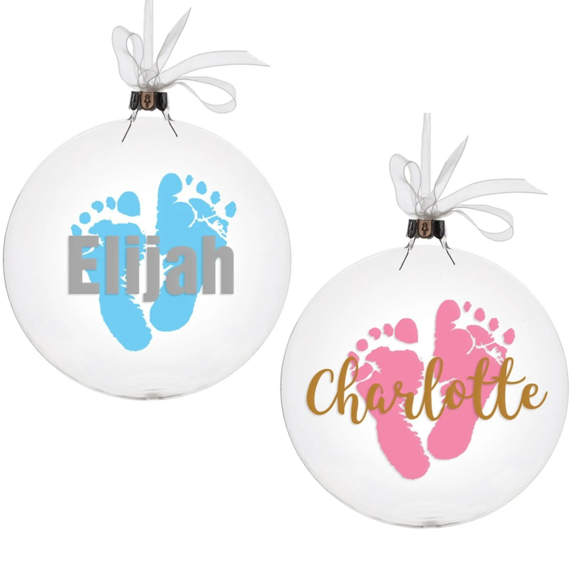 Personalised Glass Disc Bauble with Baby Footprints Glass Hearts And Discs|