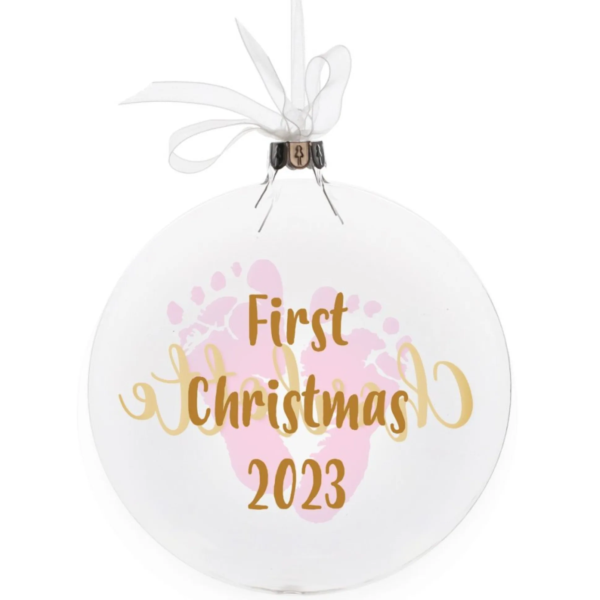 Personalised Glass Disc Bauble with Baby Footprints Glass Hearts And Discs|