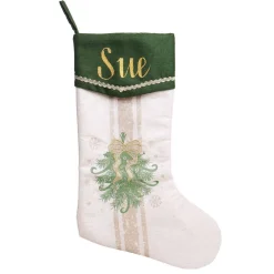 Personalised Green and Gold Mistletoe Christmas Stocking Personalised Stockings|