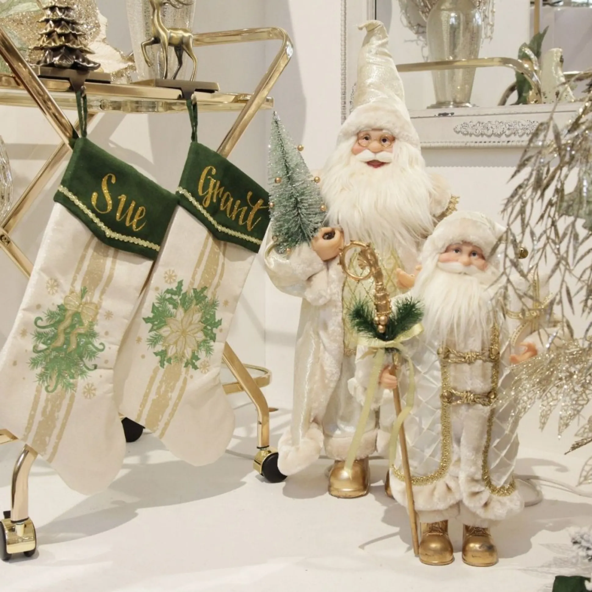 Personalised Green and Gold Poinsettia Christmas Stocking Personalised Stockings|