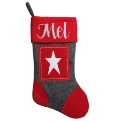 Personalised Grey & Red Star Felt Christmas Stocking Personalised Stockings|
