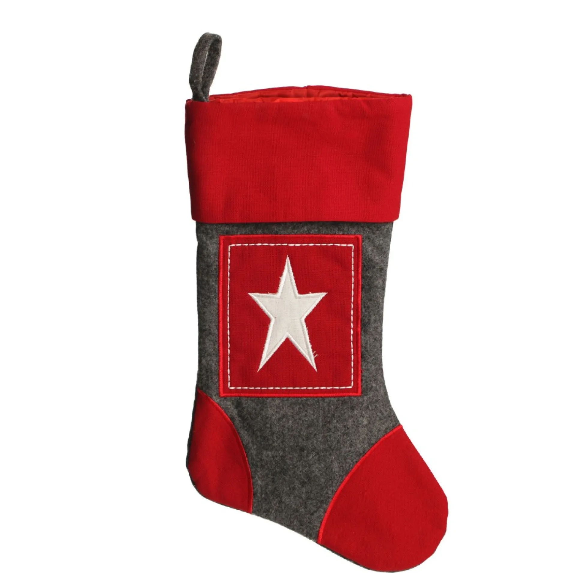 Personalised Grey & Red Star Felt Christmas Stocking Personalised Stockings|