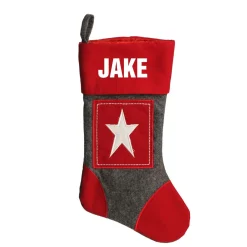 Personalised Grey & Red Star Felt Christmas Stocking Personalised Stockings|