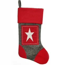 Personalised Grey & Red Star Felt Christmas Stocking Personalised Stockings|