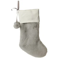 Personalised Grey Fur Christmas Stocking with Pom Poms Personalised Stockings|