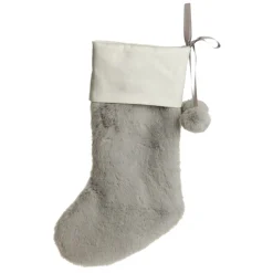 Personalised Grey Fur Christmas Stocking with Pom Poms Personalised Stockings|