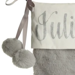 Personalised Grey Fur Christmas Stocking with Pom Poms Personalised Stockings|