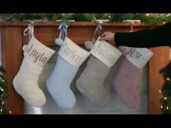 Personalised Grey Fur Christmas Stocking with Pom Poms Personalised Stockings|