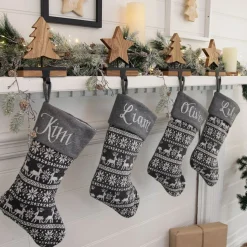 Personalised Grey Knitted Christmas Stocking Personalised Stockings|