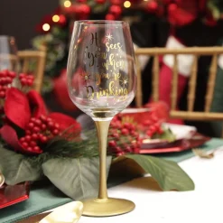 Personalised 'He Sees you When You're Drinking' Wine Glass - Gold Stem Christmas Wine Glasses And Mugs|