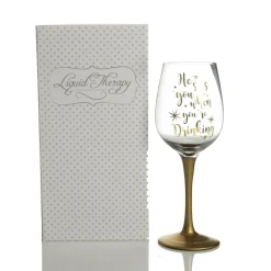 Personalised 'He Sees you When You're Drinking' Wine Glass - Gold Stem Christmas Wine Glasses And Mugs|