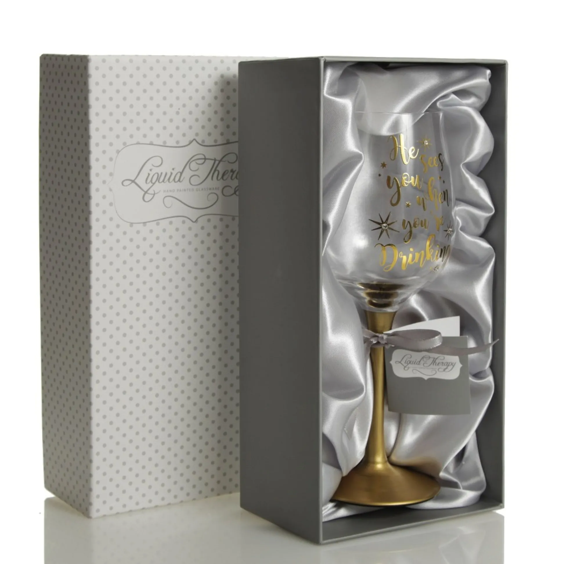 Personalised 'He Sees you When You're Drinking' Wine Glass - Gold Stem Christmas Wine Glasses And Mugs|