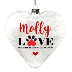 Personalised Icicle Glass Heart - Love is a Four Legged Word Glass Hearts And Discs|