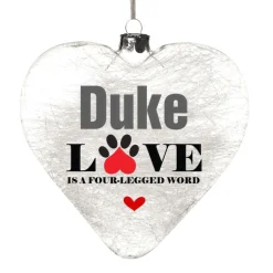 Personalised Icicle Glass Heart - Love is a Four Legged Word Glass Hearts And Discs|