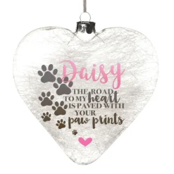 Personalised Icicle Glass Heart - Paved with Paw Prints Glass Hearts And Discs|