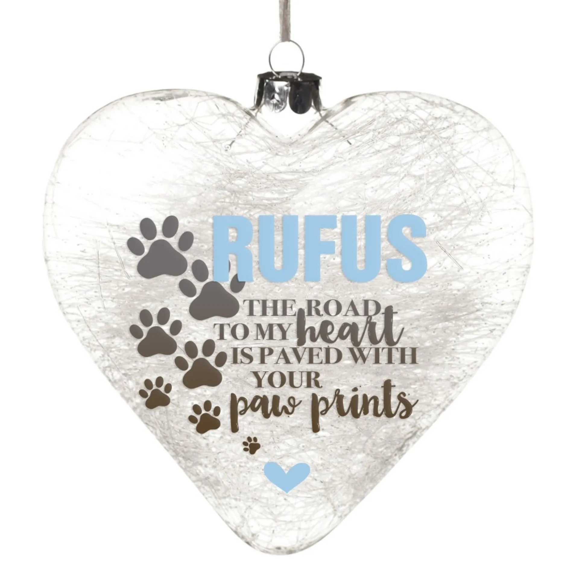 Personalised Icicle Glass Heart - Paved with Paw Prints Glass Hearts And Discs|