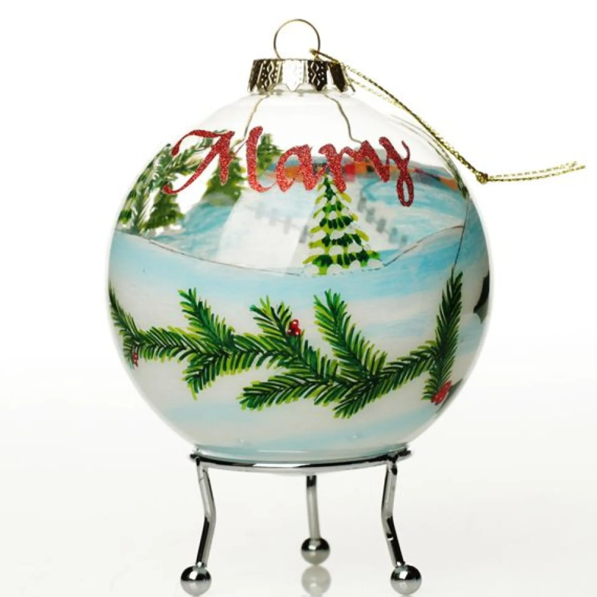 Personalised Inside Painted Poinsettia House Christmas Bauble Personalised Baubles|