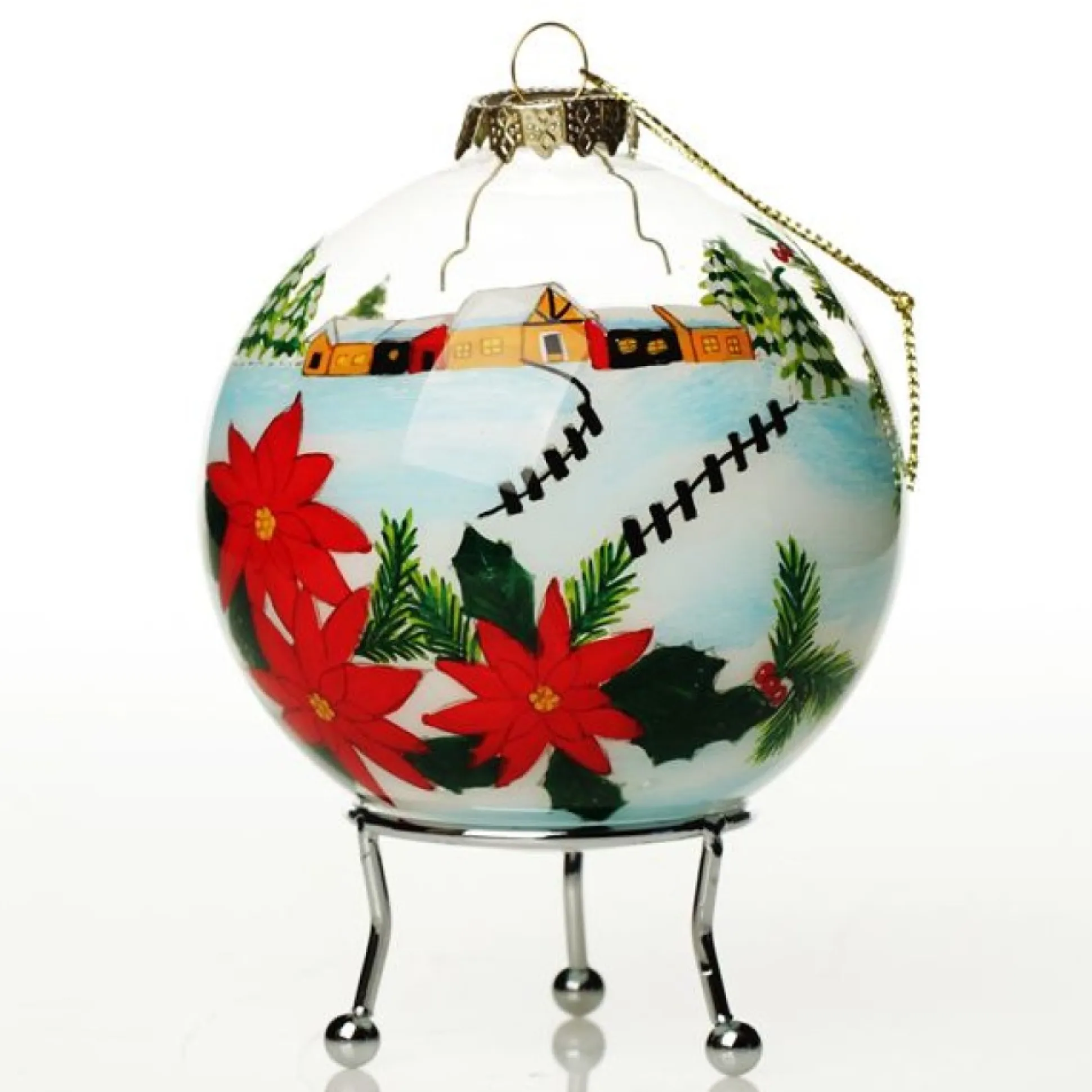 Personalised Inside Painted Poinsettia House Christmas Bauble Personalised Baubles|