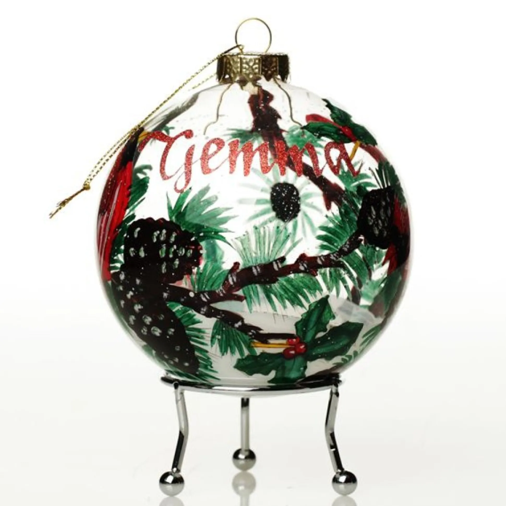 Personalised Inside Painted Cardinal Bird Christmas Bauble Personalised Baubles|