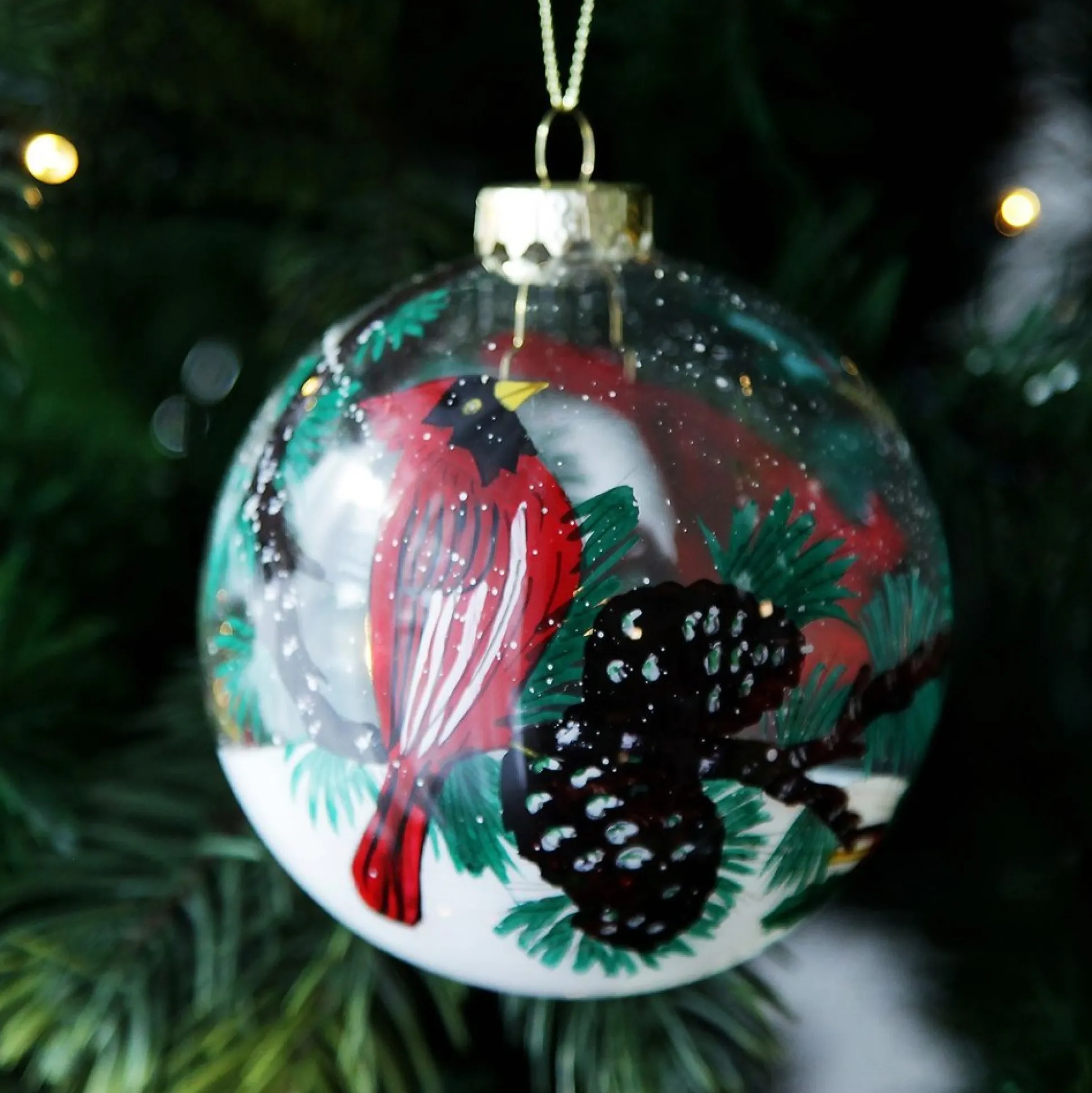Personalised Inside Painted Cardinal Bird Christmas Bauble Personalised Baubles|