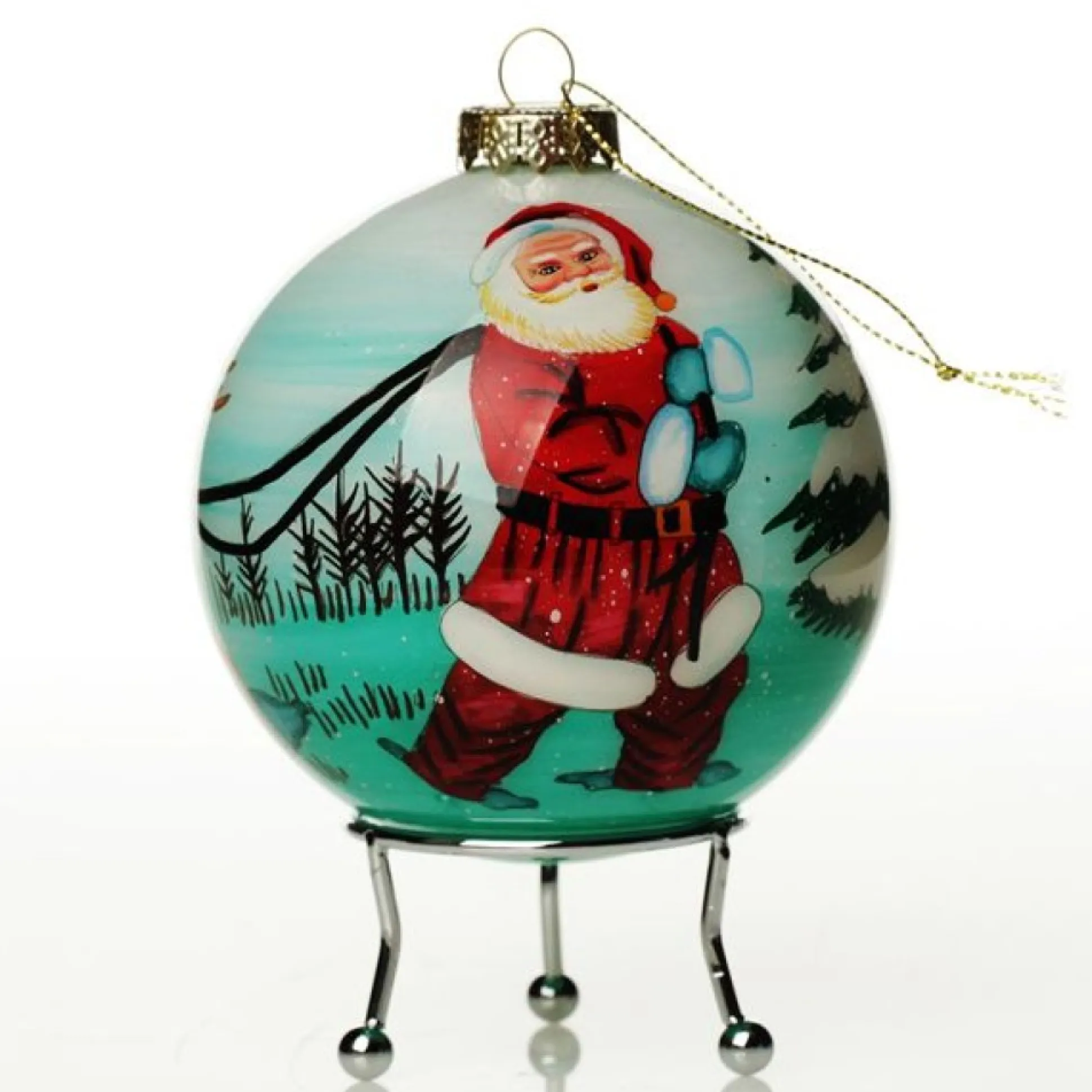 Personalised Inside Painted Santa with Reindeer Christmas Bauble Personalised Baubles|