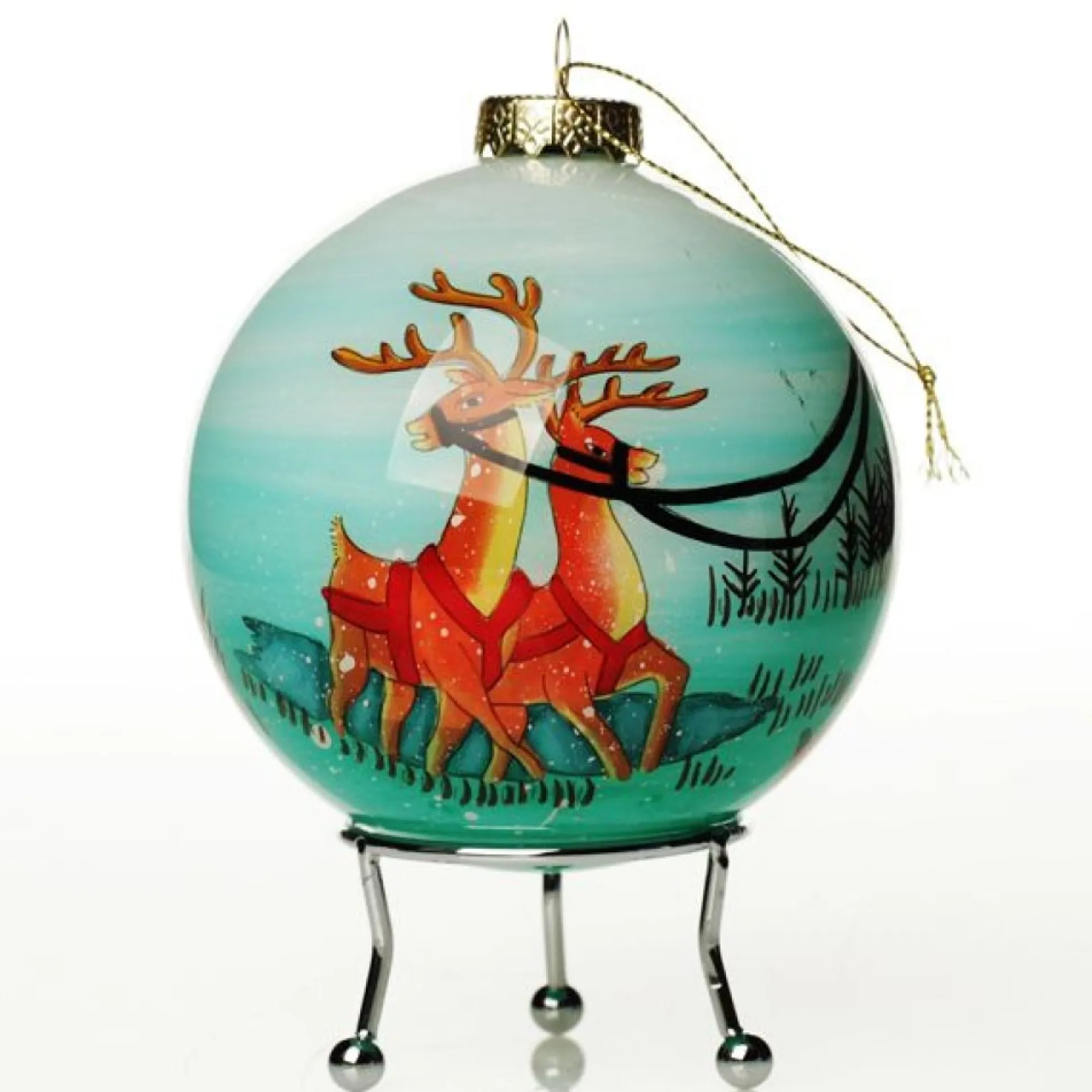 Personalised Inside Painted Santa with Reindeer Christmas Bauble Personalised Baubles|