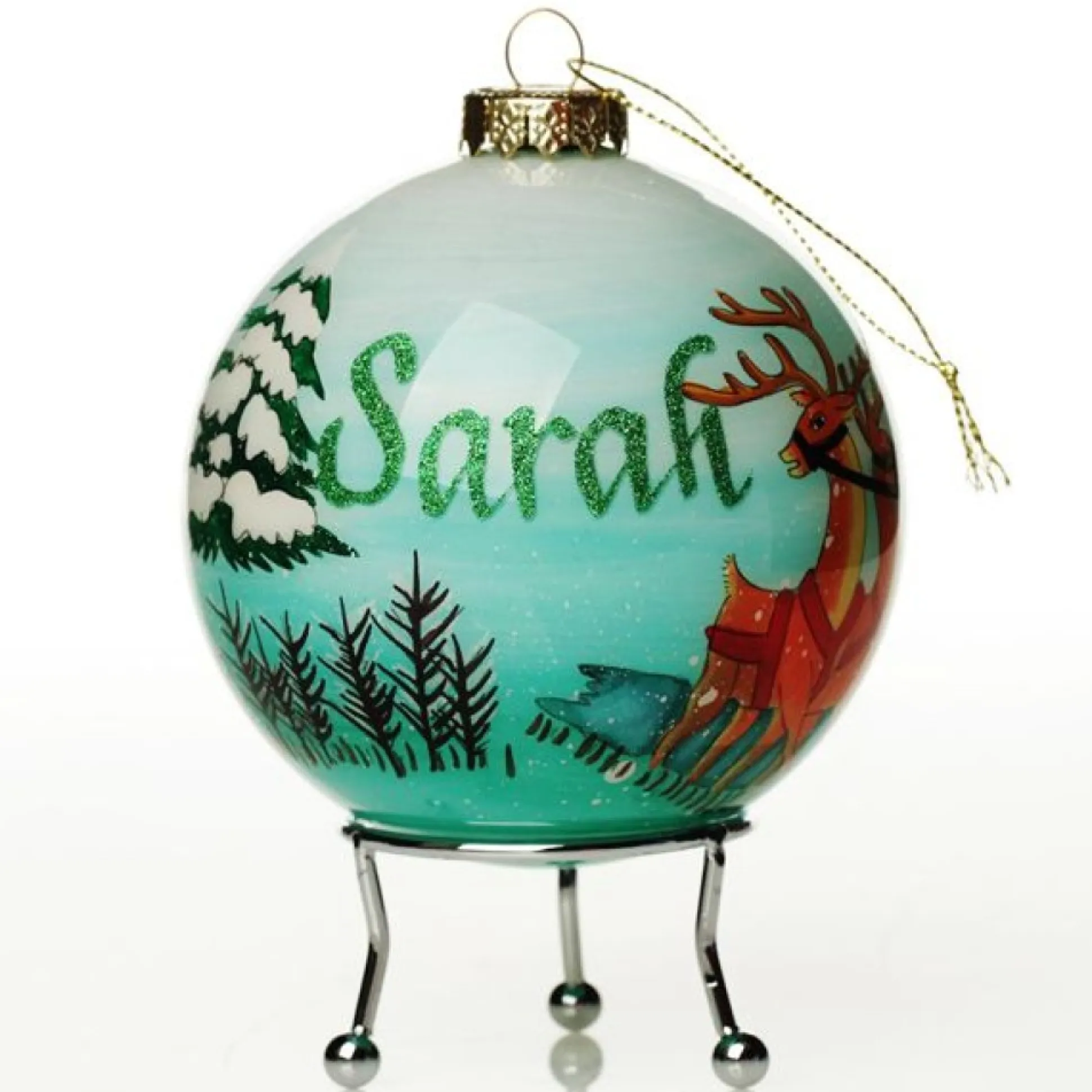 Personalised Inside Painted Santa with Reindeer Christmas Bauble Personalised Baubles|