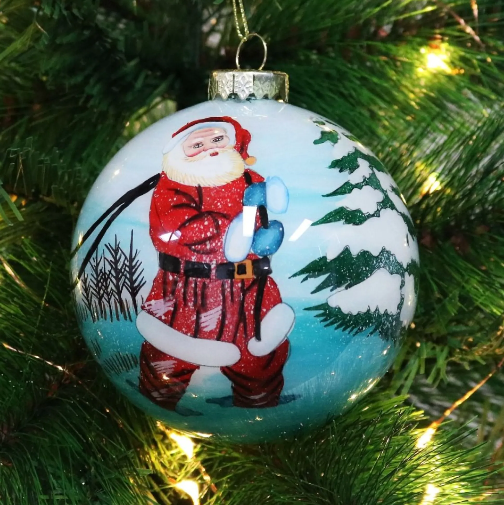 Personalised Inside Painted Santa with Reindeer Christmas Bauble Personalised Baubles|