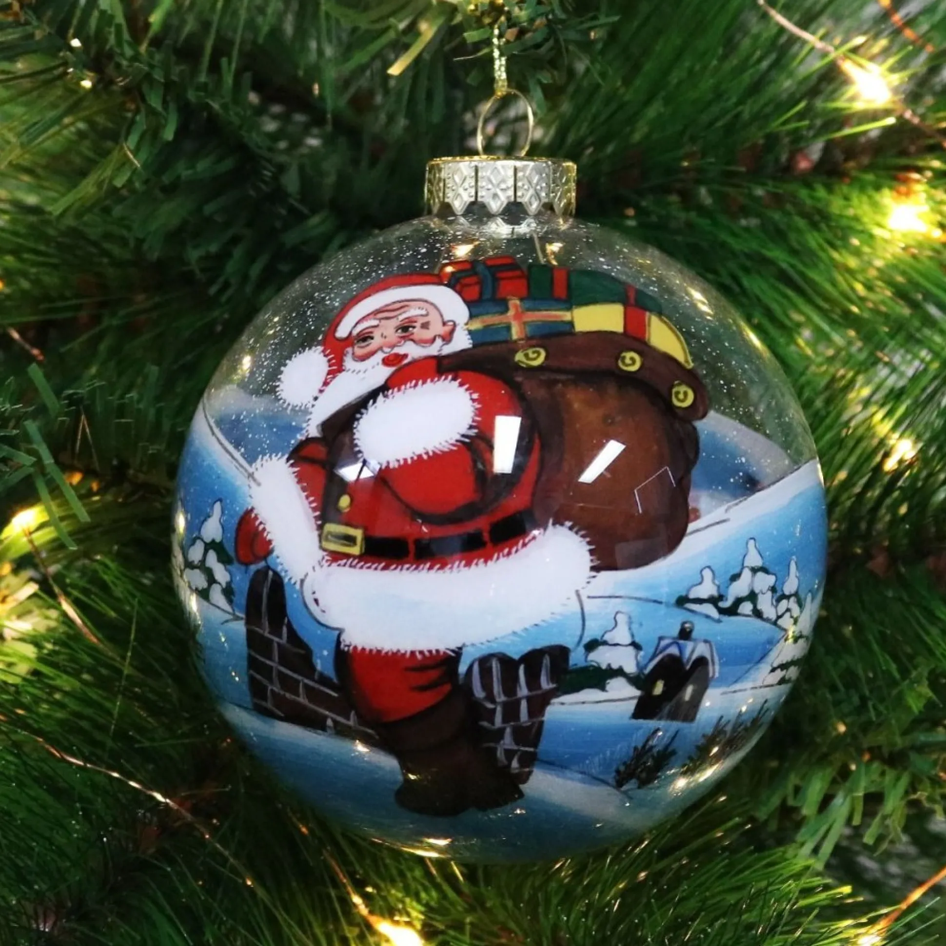 Personalised Inside Painted Santa with Sack Christmas Bauble Personalised Baubles|