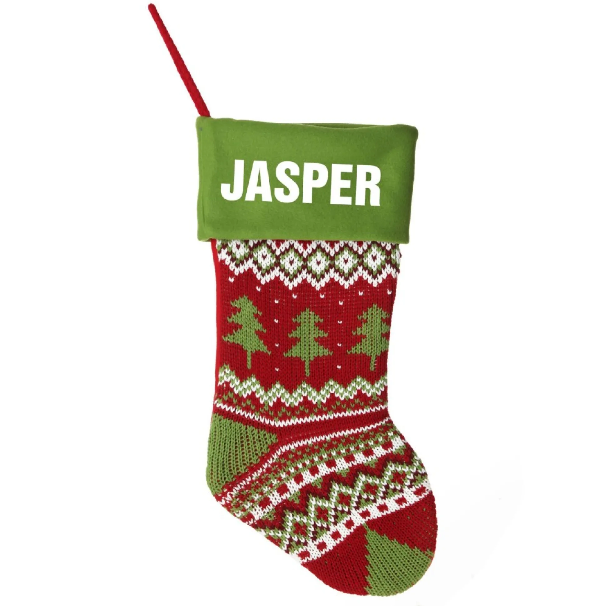 Personalised Knitted Tree Christmas Stocking - Green Cuff Personalised Stockings|