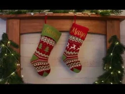 Personalised Knitted Tree Christmas Stocking - Green Cuff Personalised Stockings|