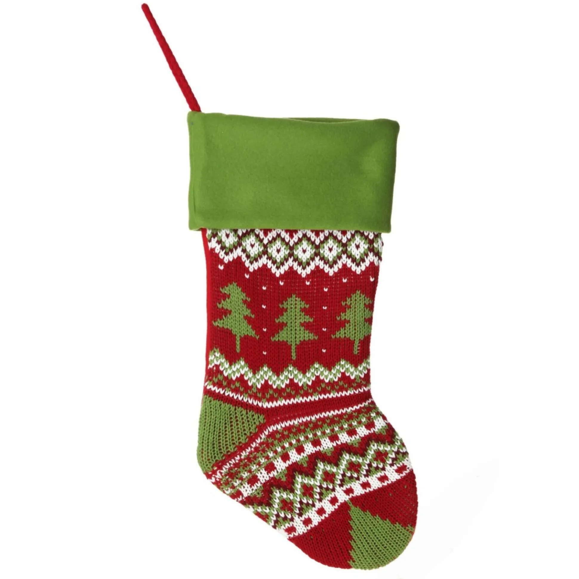 Personalised Knitted Tree Christmas Stocking - Green Cuff Personalised Stockings|