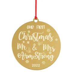 Personalised Our First Christmas as Mr and Mrs Etched Christmas Decoration Personalised Decorations|