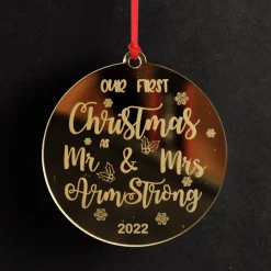 Personalised Our First Christmas as Mr and Mrs Etched Christmas Decoration Personalised Decorations|