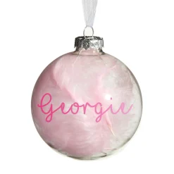 Personalised Pink Feather Clear Glass Christmas Bauble Personalised Baubles|