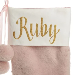 Personalised Pink Fur Christmas Stocking with Pom Poms Personalised Stockings|