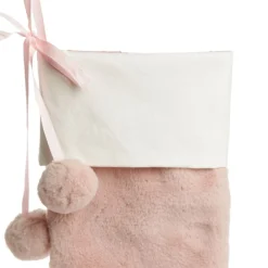 Personalised Pink Fur Christmas Stocking with Pom Poms Personalised Stockings|