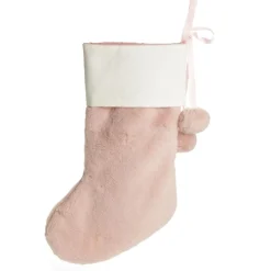 Personalised Pink Fur Christmas Stocking with Pom Poms Personalised Stockings|