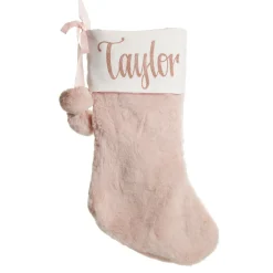 Personalised Pink Fur Christmas Stocking with Pom Poms Personalised Stockings|