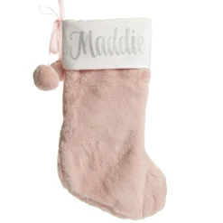 Personalised Pink Fur Christmas Stocking with Pom Poms Personalised Stockings|